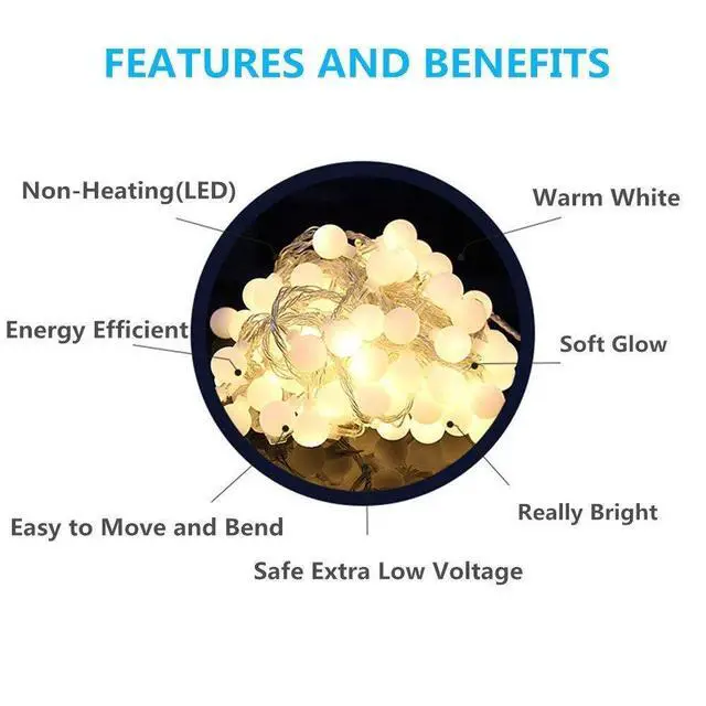 Alt view image 7 of 7 - 49.2ft Globe String Lights with Remote for Indoor Bedroom Warm White | 100 LED Fairy Lights with Timer, 8 Modes, 16ft Extended Lead, Linkable for Bedroom,Dorm,Classroom,Christmas,Indoor Decor
