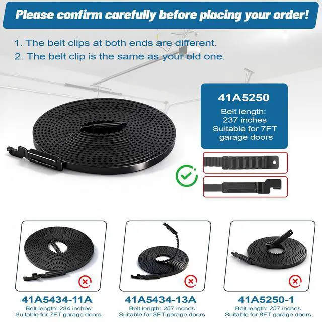 Alt view image 2 of 7 - 41A5250 Garage Door Drive Belt 237" for 7ft High Garage Doors | 41A5250 Whisper Drive Belt Compatible with Chamberlain/ Craftsman/ LiftMaster Belt Drive Garage Door Opener