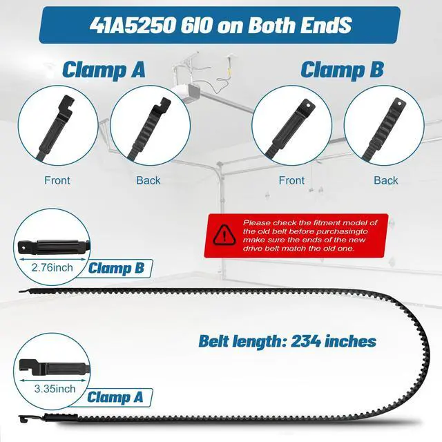 Alt view image 3 of 7 - 41A5250 Garage Door Drive Belt 237" for 7ft High Garage Doors | 41A5250 Whisper Drive Belt Compatible with Chamberlain/ Craftsman/ LiftMaster Belt Drive Garage Door Opener