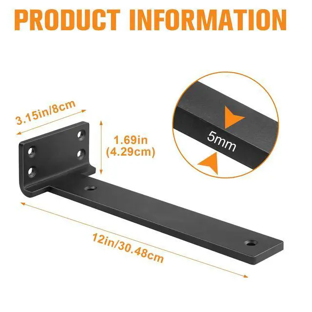 Alt view image 6 of 7 - Floating Shelf Brackets 12 inch 6 Pack L Brackets for Floating Shelves Black Metal Heavy Duty Shelf Bracket for DIY Shelving Brackets Decorative with Mounting Hardware Screws