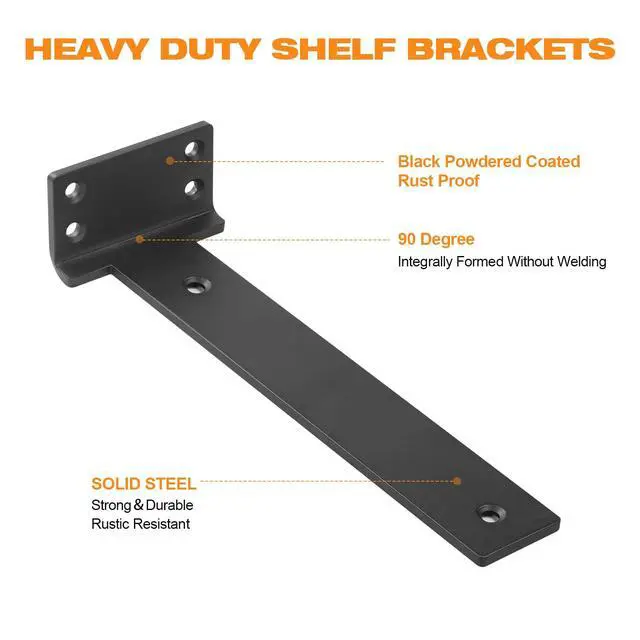 Alt view image 7 of 7 - Floating Shelf Brackets 12 inch 6 Pack L Brackets for Floating Shelves Black Metal Heavy Duty Shelf Bracket for DIY Shelving Brackets Decorative with Mounting Hardware Screws
