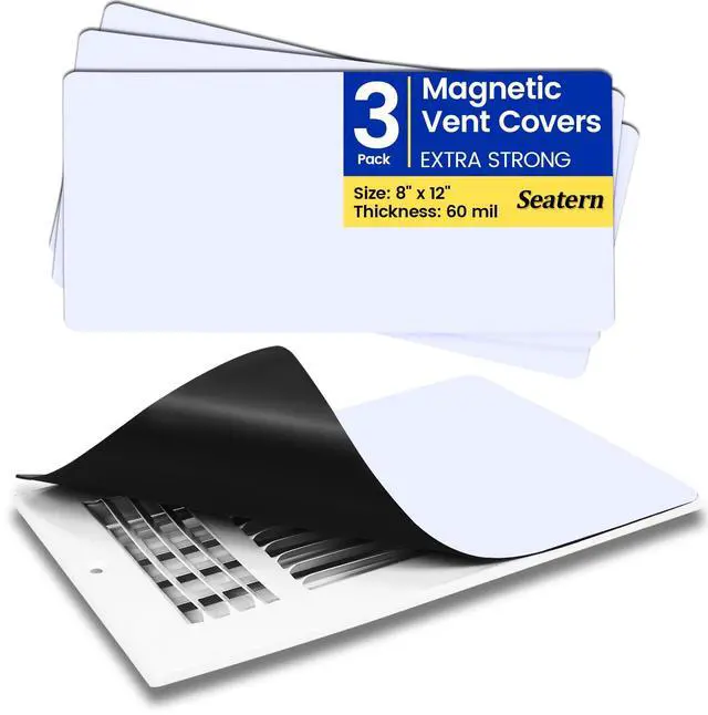 Main image of Magnetic Vent Covers, Extra Strong Magnets, White 8" x 12" (3 Pack) Ultra Thick 60mil, Complete Seal, Air Vent Covers for Home Floor, Ceiling, Wall Registers, HVAC, AC, RV, and Heater Vents