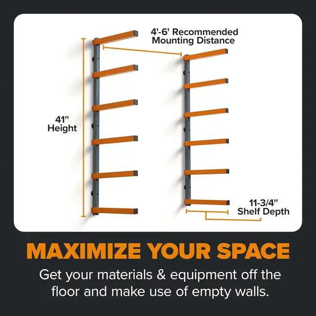 Alt view image 2 of 7 - Wood Rack, 6-Level Wall Mount Lumber Storage Rack for Wood Storage