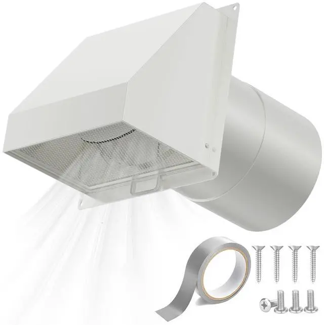 Main image of 6 Inch Hooded Wall Vent with Screen and Damper, Galvanized Steel Exhaust Vent, Exterior Dryer Vent Cover for Kitchen Range Hood Air Ventilation, Bathroom Exhaust Fan, White