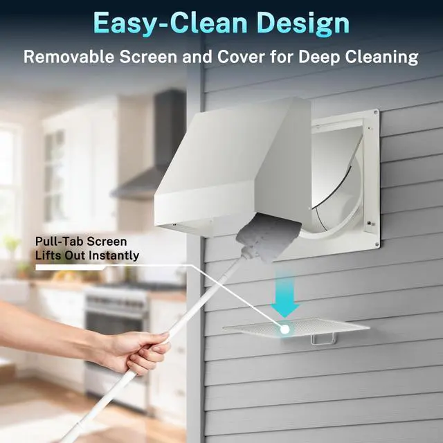 Alt view image 6 of 7 - 6 Inch Hooded Wall Vent with Screen and Damper, Galvanized Steel Exhaust Vent, Exterior Dryer Vent Cover for Kitchen Range Hood Air Ventilation, Bathroom Exhaust Fan, White