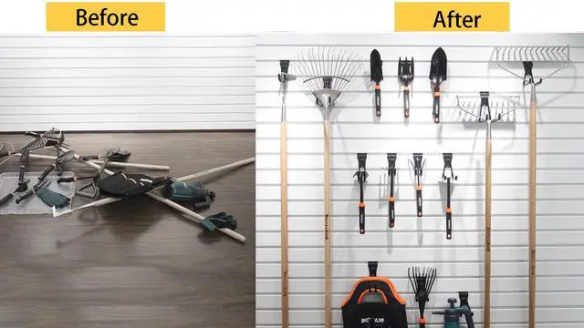 Alt view image 5 of 7 - Slatwall Hooks 14 Pack, Heavy Duty Garage Wall Organizer, Multi-Size Hanging Hooks Compatible with Proslat, StoreWALL and HandiWall