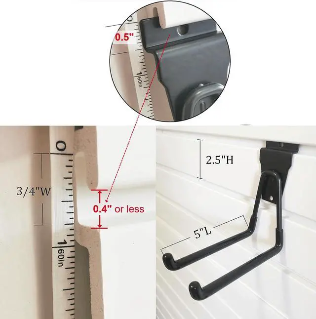 Alt view image 6 of 7 - Slatwall Hooks 14 Pack, Heavy Duty Garage Wall Organizer, Multi-Size Hanging Hooks Compatible with Proslat, StoreWALL and HandiWall