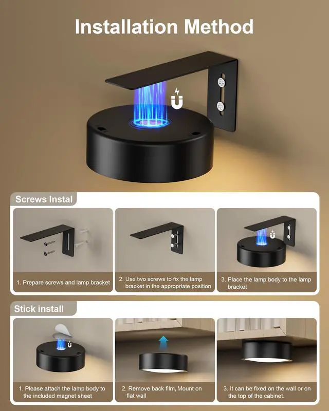 Alt view image 6 of 7 - 3-Pack Black Picture Lights for Wall, Battery Operated with Remote and Timer, 3 Color Temperatures & Dimmable, Art Display Light for Picture Frame Artworking PortraitWireless Wall Decor Puck Lights