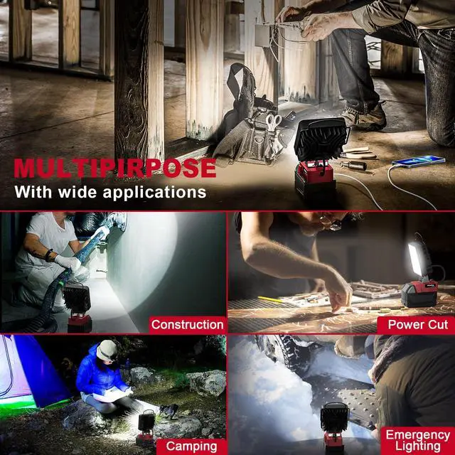 Alt view image 4 of 7 - 2PCS Cordless LED Work Light Compatible with Milwaukee 18v Battery,112W 11200 Lumens Battery Powered LED Flood Light Only, with USB & Type-C Charging for Emergency, Workshop(Tool Only)