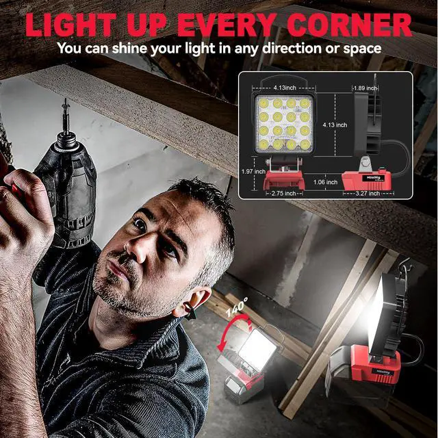 Alt view image 6 of 7 - 2PCS Cordless LED Work Light Compatible with Milwaukee 18v Battery,112W 11200 Lumens Battery Powered LED Flood Light Only, with USB & Type-C Charging for Emergency, Workshop(Tool Only)