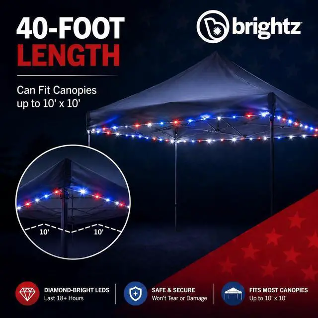 Alt view image 3 of 6 - LED Patriotic Canopy Lights, 40 ft Red White & Blue | 4th of July golf cart decorations & string lights; battery powered 60 LEDs; 24+ hour runtime; made in USA components
