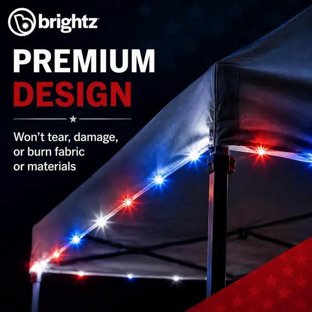 Alt view image 4 of 6 - LED Patriotic Canopy Lights, 40 ft Red White & Blue | 4th of July golf cart decorations & string lights; battery powered 60 LEDs; 24+ hour runtime; made in USA components