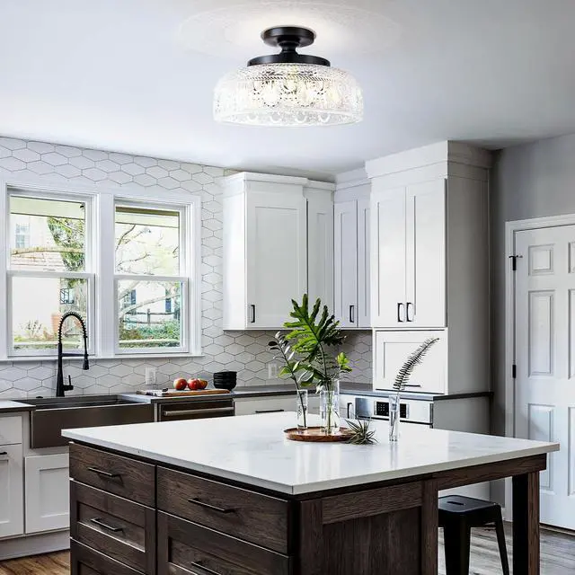 Alt view image 6 of 7 - Semi Flush Mount Ceiling Light, Upgraded Larger 12 Inch Black Hallway Light Fixture, 3 Light Globe Glass Close to Ceiling Light, Indoor Hanging Light for Bedroom Kitchen Porch Hallway