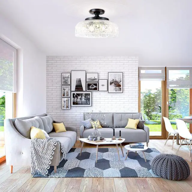 Alt view image 7 of 7 - Semi Flush Mount Ceiling Light, Upgraded Larger 12 Inch Black Hallway Light Fixture, 3 Light Globe Glass Close to Ceiling Light, Indoor Hanging Light for Bedroom Kitchen Porch Hallway