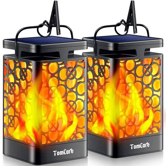 Main image of Solar Lanterns Outdoor, Flickering Flame Hanging Lights, 2 Pack | Realistic Flame Effect, Charges in 6-8 Hours, 10-12-Hour Runtime, IP65 Waterproof, Auto On/Off for Patio, Garden and Porch