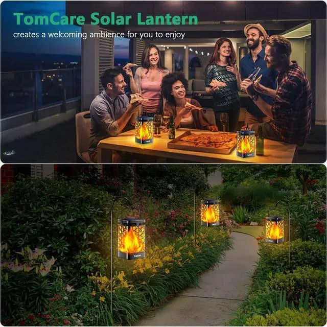 Alt view image 6 of 7 - Solar Lanterns Outdoor, Flickering Flame Hanging Lights, 2 Pack | Realistic Flame Effect, Charges in 6-8 Hours, 10-12-Hour Runtime, IP65 Waterproof, Auto On/Off for Patio, Garden and Porch