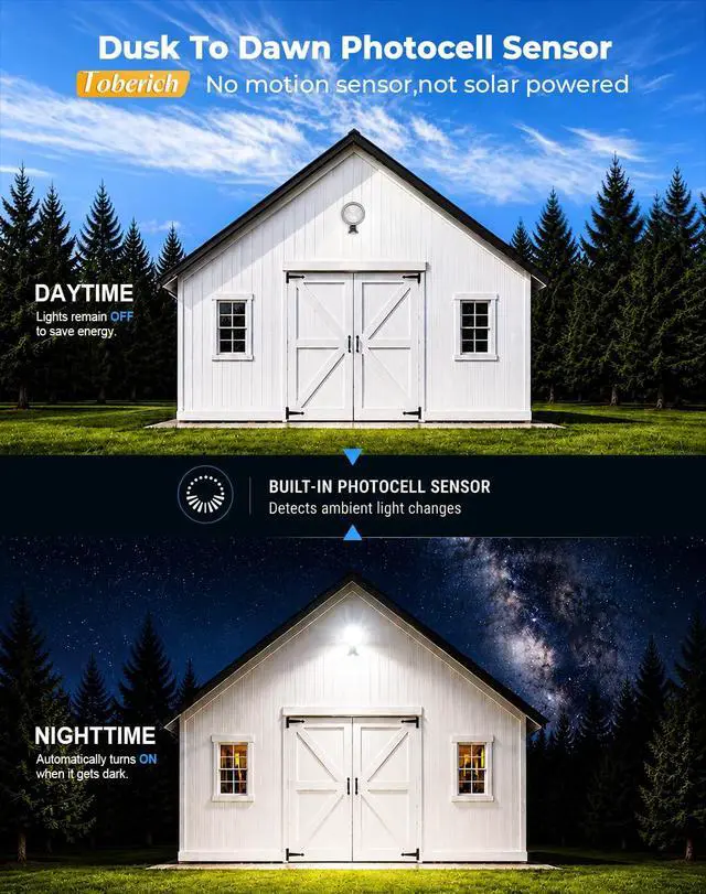 Alt view image 3 of 7 - 150W LED Barn Light Dusk to Dawn, 20000LM Outdoor Yard Light 6500K | Ultra Bright Security Light, Adjustable Angle, IP66 Waterproof, Photocell, AC110-120V, Lights Up Large Areas for Yard Barn