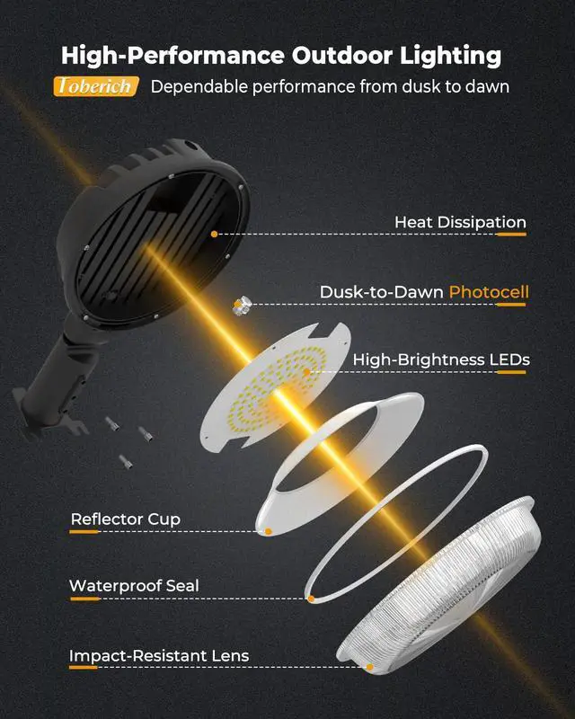 Alt view image 7 of 7 - 150W LED Barn Light Dusk to Dawn, 20000LM Outdoor Yard Light 6500K | Ultra Bright Security Light, Adjustable Angle, IP66 Waterproof, Photocell, AC110-120V, Lights Up Large Areas for Yard Barn