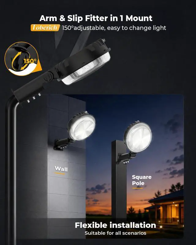 Alt view image 5 of 7 - 150W LED Barn Light Dusk to Dawn, 20000LM Outdoor Yard Light 6500K | Ultra Bright Security Light, Adjustable Angle, IP66 Waterproof, Photocell, AC110-120V, Lights Up Large Areas for Yard Barn