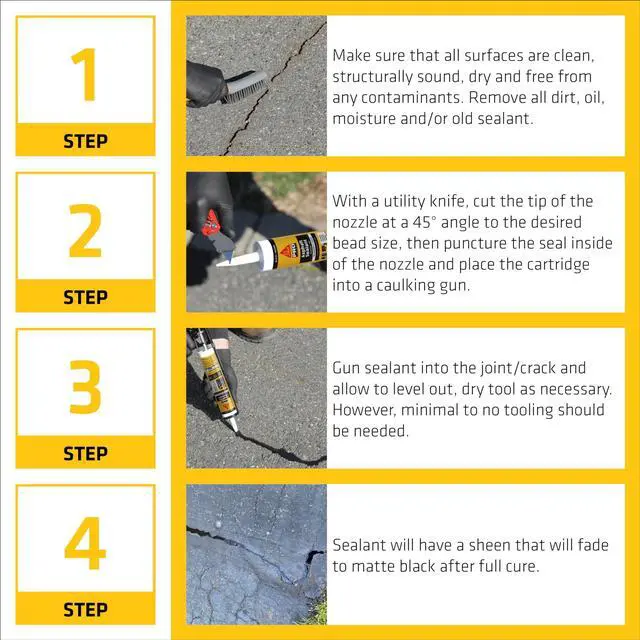 Alt view image 4 of 7 - flex-410 Asphalt Sealant, Black, Self-Leveling Hybrid Sealant for Filling Cracks in Asphalt Driveways, Roadways, and Pavements - 9 fl. oz. Cartridge, Fills Cracks up to 1.5 in. Wide