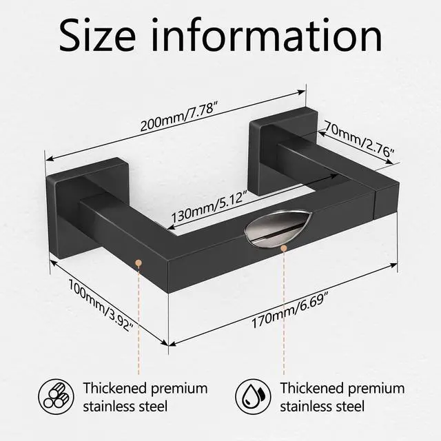 Alt view image 2 of 7 - Toilet Paper Holder Matte Black, Wall Mounted Pivoting for Bathroom | Square Tissue Paper Holder, Stainless Steel, Double Post Pivoting, Commercial Toilet Paper Dispenser