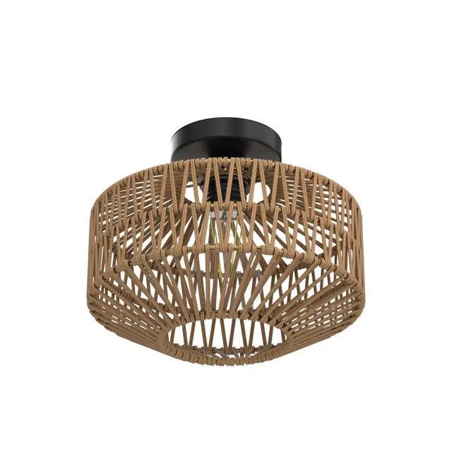 Alt view image 4 of 7 - Boho Light Fixtures Ceiling Mount,Mini Rattan Chandelier Light Fixture with Dimmable LED Bulb,Hand Woven Ceiling Light Fixtures Flush Mount for Hallway Bedroom Kitchen Entryway Living Room