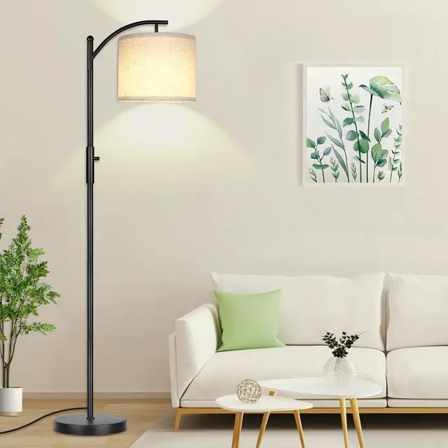 Main image of Dimmable Floor Lamp, Arc Floor Lamps for Living Room, Stepless Dimming Modern Standing Lamp with Linen Shade, Tall Lamp for Bedroom Office Dining Room- Black