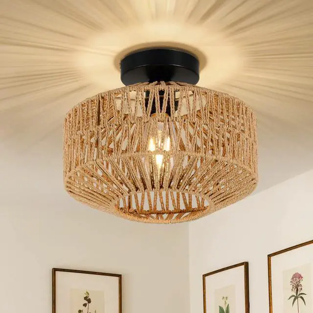 Main image of Boho Light Fixtures Ceiling Mount,Mini Rattan Chandelier Light Fixture with Dimmable LED Bulb,Hand Woven Ceiling Light Fixtures Flush Mount for Hallway Bedroom Kitchen Entryway Living Room