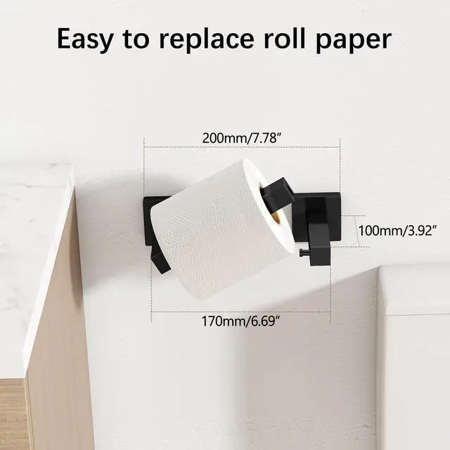 Alt view image 4 of 7 - Toilet Paper Holder Matte Black, Wall Mounted Pivoting for Bathroom | Square Tissue Paper Holder, Stainless Steel, Double Post Pivoting, Commercial Toilet Paper Dispenser