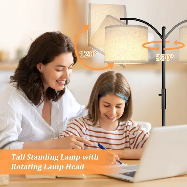 Alt view image 4 of 7 - Dimmable Floor Lamp, Arc Floor Lamps for Living Room, Stepless Dimming Modern Standing Lamp with Linen Shade, Tall Lamp for Bedroom Office Dining Room- Black