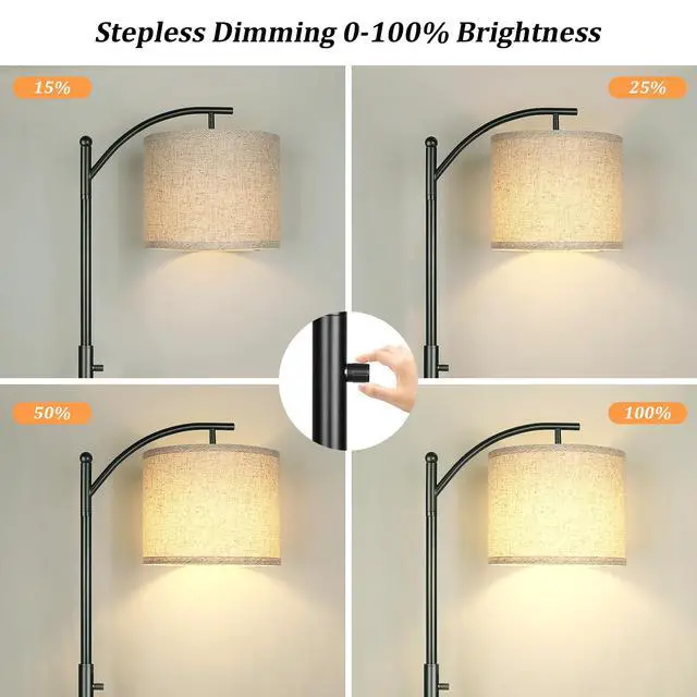 Alt view image 5 of 7 - Dimmable Floor Lamp, Arc Floor Lamps for Living Room, Stepless Dimming Modern Standing Lamp with Linen Shade, Tall Lamp for Bedroom Office Dining Room- Black
