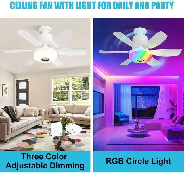 Alt view image 6 of 7 - Socket Fan Light with Remote, Ceiling Fan with Bluetooth Speaker, RGB Lights, 3 Color Lights, 3 Fan Speeds, Socket Extender, Small Ceiling Fans with Lights for BedroomLiving Room, E27 Base, White