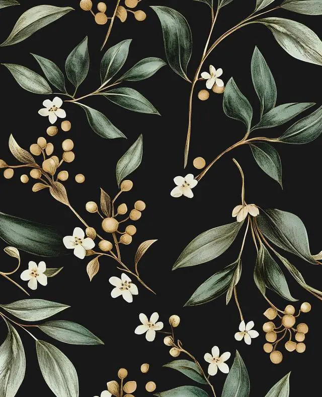 Main image of Black Green Vintage Floral Peel and Stick Wallpaper 17.5" x 393" | Extra Long Self-Adhesive, Removable Waterproof Contact Paper for Bedroom, Bathroom, Cabinets, Accent Wall, Laundry Room