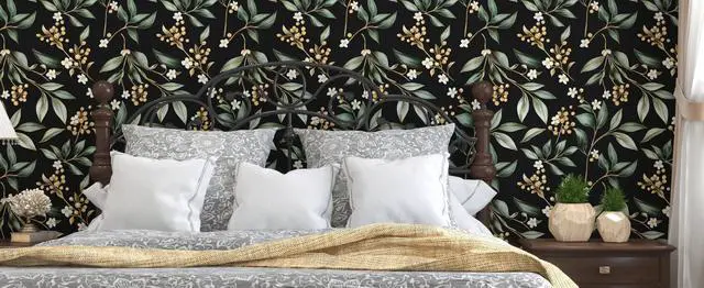 Alt view image 6 of 7 - Black Green Vintage Floral Peel and Stick Wallpaper 17.5" x 393" | Extra Long Self-Adhesive, Removable Waterproof Contact Paper for Bedroom, Bathroom, Cabinets, Accent Wall, Laundry Room