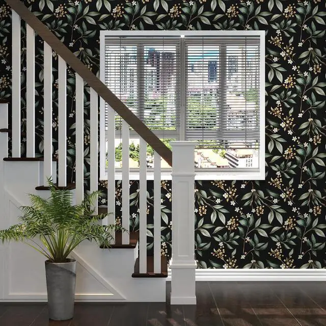 Alt view image 7 of 7 - Black Green Vintage Floral Peel and Stick Wallpaper 17.5" x 393" | Extra Long Self-Adhesive, Removable Waterproof Contact Paper for Bedroom, Bathroom, Cabinets, Accent Wall, Laundry Room