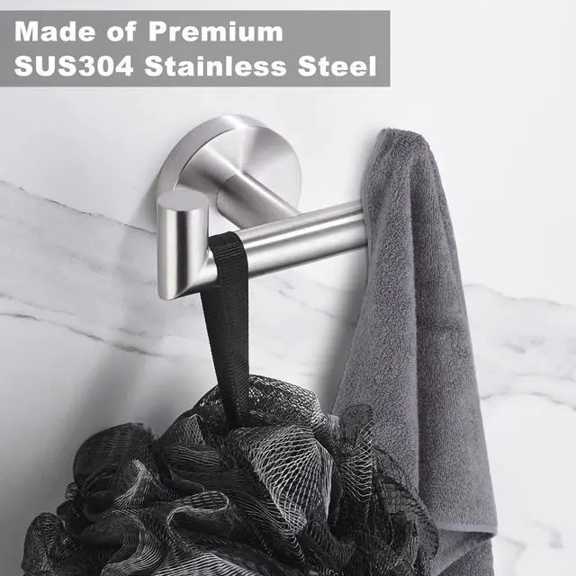 Alt view image 3 of 7 - Towel Hooks for Bathrooms,Brushed Nickel Towel Hook for Kitchen Bathroom,SUS304 Stainless Steel Coat Hook,Heavy Duty Double Holder Robe Hooks for Hanging Towels,Coats,Sponges,Clothes,Wall Mount,2 Pack