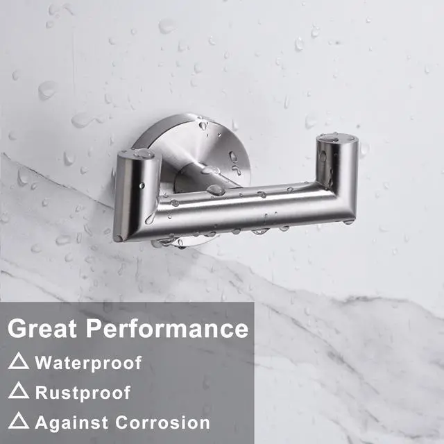 Alt view image 4 of 7 - Towel Hooks for Bathrooms,Brushed Nickel Towel Hook for Kitchen Bathroom,SUS304 Stainless Steel Coat Hook,Heavy Duty Double Holder Robe Hooks for Hanging Towels,Coats,Sponges,Clothes,Wall Mount,2 Pack