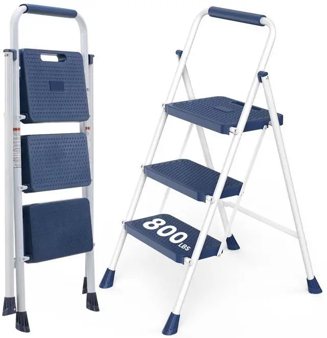 Main image of 3 Step Ladder, 880lbs Heavy Duty Step Stool with Anti-Slip Pedal | Portable Stepping Stool with Sturdy Ladder & Comfortable Handrail, for Kitchen, Garage & Outdoor Use, Blue