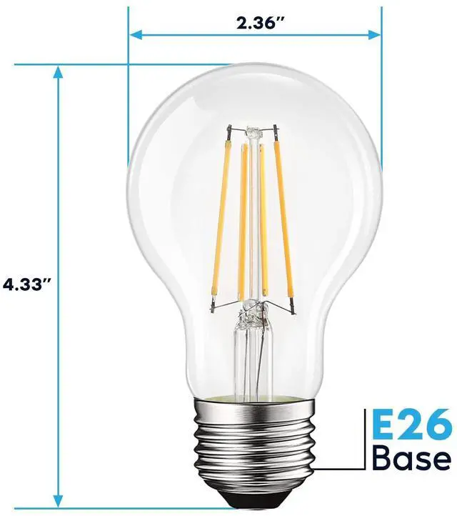 Alt view image 3 of 7 - Vintage A19 LED Light Bulbs 60W Equivalent, 3000K Soft White Dimmable, 800 Lumens, Standard LED Edison Bulb 8W, UL Listed, E26 Base (4 Pack)