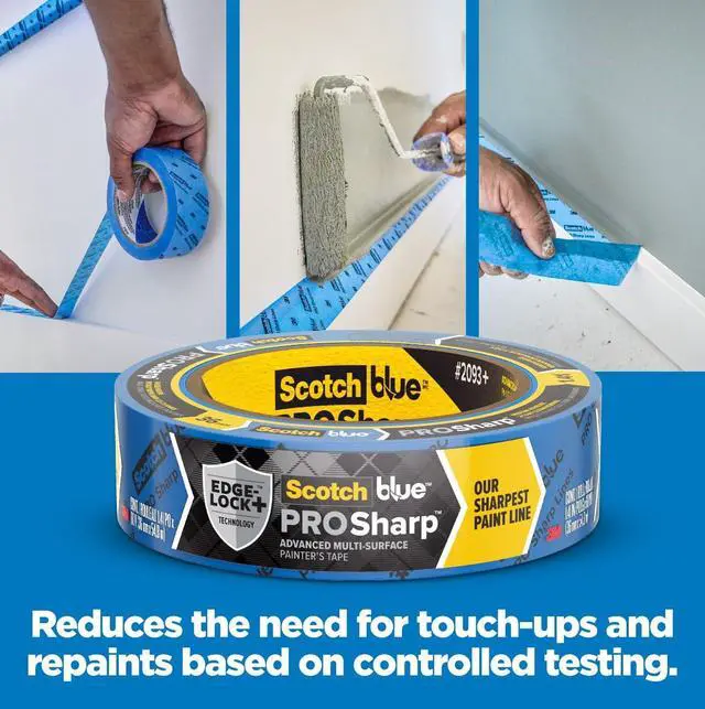 Alt view image 4 of 7 - PROSharp Painter's Tape 1.5 Inch Wide, 3 Rolls | 1.41 in x 60 yd, Blue Paint Tape, Protects Surfaces and Removes Easily, Edge-Lock Tape for Indoor and Outdoor Use