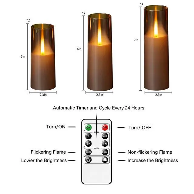 Alt view image 5 of 6 - Flameless LED Candles Upgraded Realistic Flickering Flame,7Pcs Battery Operated Candles with Remote Timers,LED Pillar Candles for Home Decor,Christmas,and PartiesGrey