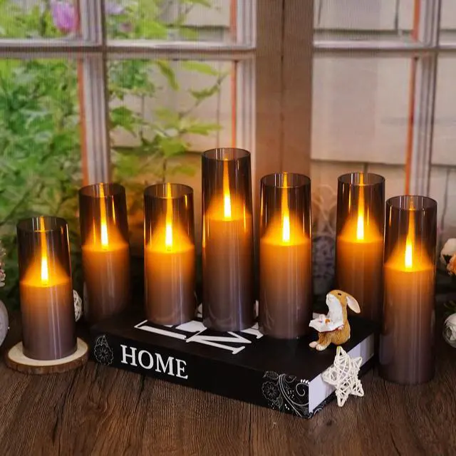 Alt view image 6 of 6 - Flameless LED Candles Upgraded Realistic Flickering Flame,7Pcs Battery Operated Candles with Remote Timers,LED Pillar Candles for Home Decor,Christmas,and PartiesGrey