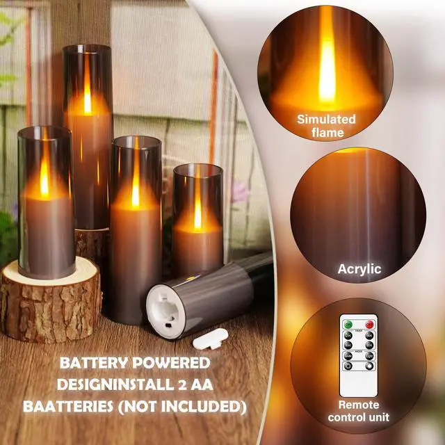 Alt view image 4 of 6 - Flameless LED Candles Upgraded Realistic Flickering Flame,7Pcs Battery Operated Candles with Remote Timers,LED Pillar Candles for Home Decor,Christmas,and PartiesGrey