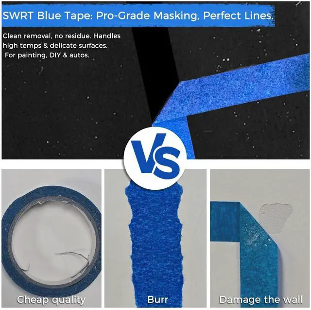 Alt view image 6 of 7 - Blue Painters Tape 2 Inch Wide, 12 Rolls, 55 Yards Each, Clean Removal | Cover More per Strip; Crisp Paint Lines; Protect Walls & Trim; Easy to See & Align; Hand Tear, No Tools; No Mid-Project Pause