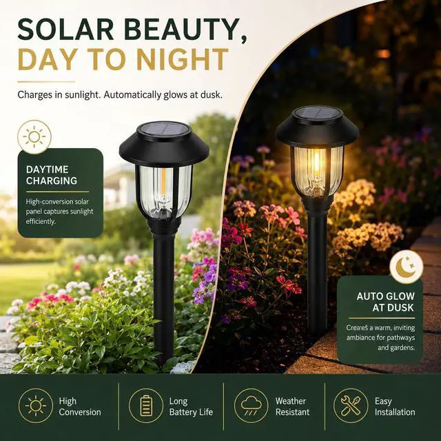 Alt view image 2 of 7 - Solar Pathway Lights Outdoor,12 Pack Solar Lights Outdoor Waterproof, Warm White Auto On/Off LED Solar Powered, Garden Landscape Lighting for Yard Walkway Driveway Path Decorative