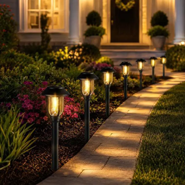 Alt view image 4 of 7 - Solar Pathway Lights Outdoor,12 Pack Solar Lights Outdoor Waterproof, Warm White Auto On/Off LED Solar Powered, Garden Landscape Lighting for Yard Walkway Driveway Path Decorative