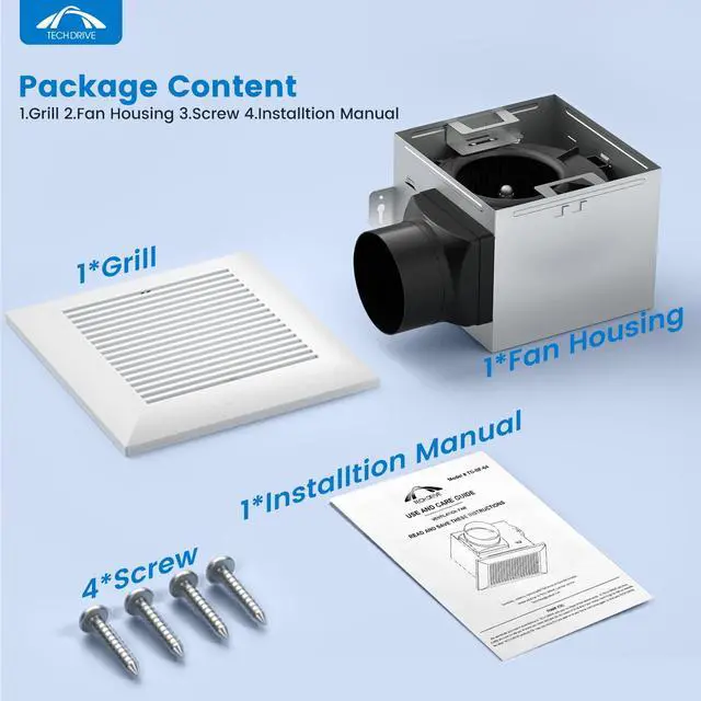 Alt view image 7 of 7 - Bathroom Fan,80 CFM 1.5 Sone,4 Inch Duct,Very Quiet | No Attic Access Needed, HVI and Energy Star Certified, Easy to Install for Bathrooms Up to 85 Sq. Ft