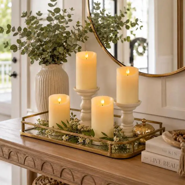 Alt view image 6 of 7 - Rechargeable Flickering Flameless Candles Battery Operated with Remote and Timer, Pack of 3(D 3'' X H 4''5''6'') Long Lasting Ivory White Real Wax LED USB Pillar Candles
