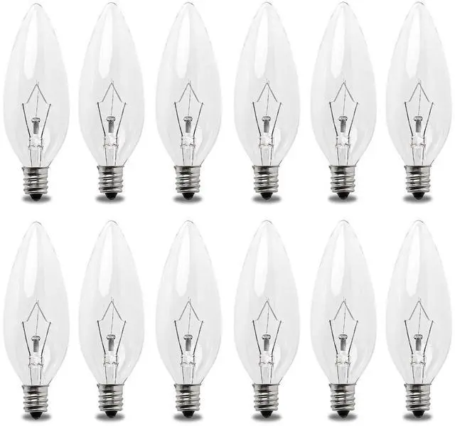 Main image of 12 Pack 60W 120V E12 Base B10 CTC Incandescent Light Bulbs, Warm White 2700K, Transparent Candle Light Bulbs Perfect for Chandeliers, Ceiling Fan Lights, Pendants, Fireplace, Dimmable