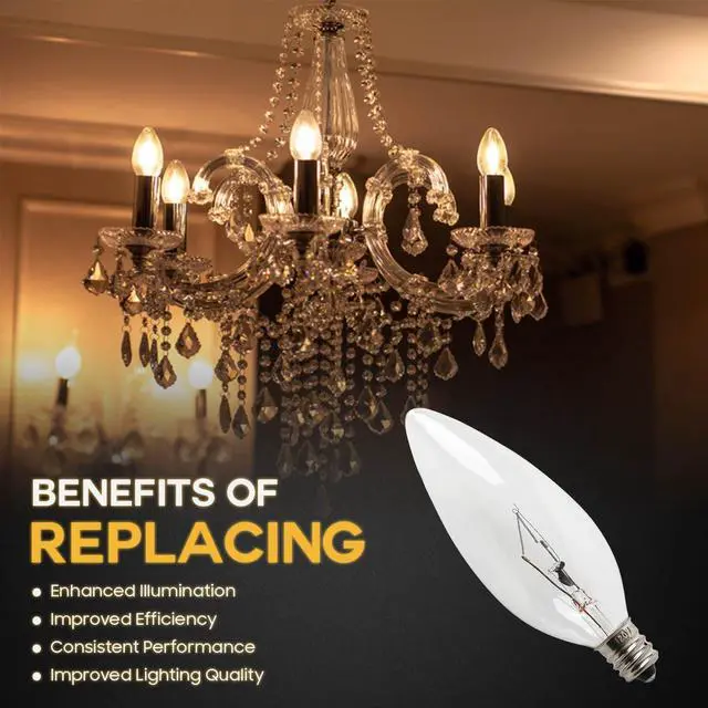 Alt view image 5 of 6 - 12 Pack 60W 120V E12 Base B10 CTC Incandescent Light Bulbs, Warm White 2700K, Transparent Candle Light Bulbs Perfect for Chandeliers, Ceiling Fan Lights, Pendants, Fireplace, Dimmable